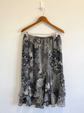 Vintage Asymmetric Floral Midi Skirt w/ Metallic Accents / Y2K